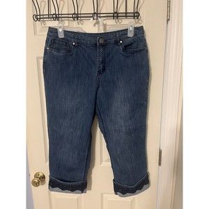 Womens Christopher & Banks Size 12 Blue Denim Lace Accent Cropped Jeans
